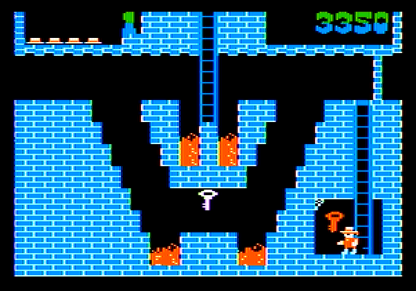Montezuma's Revenge Apple II Screenshot: Found a key! These are always useful...