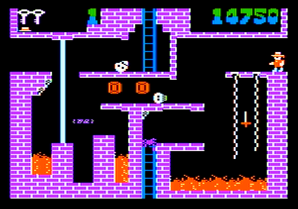 Montezuma's Revenge Apple II Screenshot: This place is full of fire to avoid...