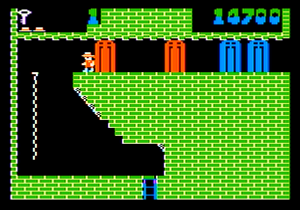 Montezuma's Revenge Apple II Screenshot: It took four keys to open all of these doors...