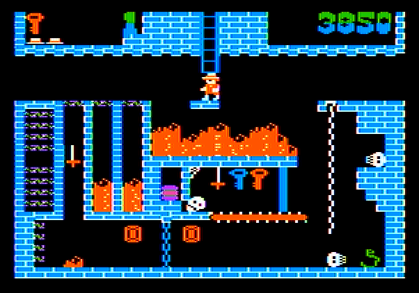 Montezuma's Revenge Apple II Screenshot: Don't fall in the fire...