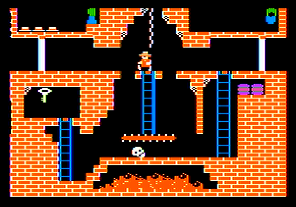 Montezuma's Revenge Apple II Screenshot: The first screen in the game.