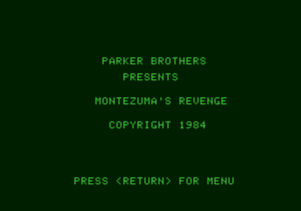 Montezuma's Revenge Apple II Screenshot: Title screen.