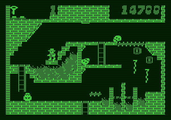 Montezuma's Revenge Apple II Screenshot: Running from many skulls...