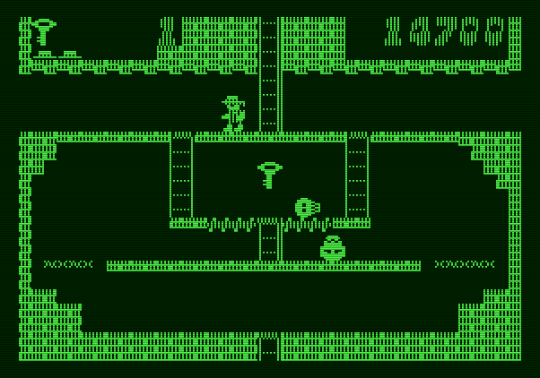 Montezuma's Revenge Apple II Screenshot: Grab that key without getting caught by skulls...