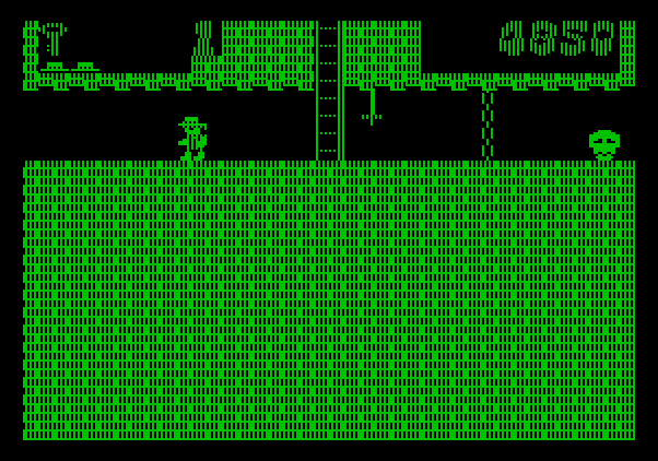 Montezuma's Revenge Apple II Screenshot: Skulls and other obstacles always get in the way...