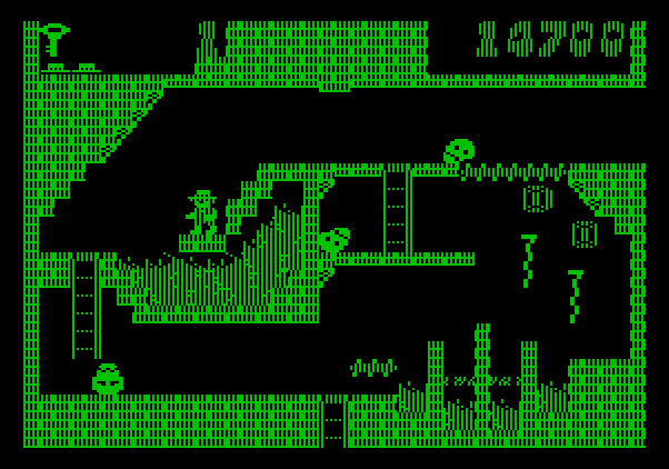 Montezuma's Revenge Apple II Screenshot: Running from many skulls...