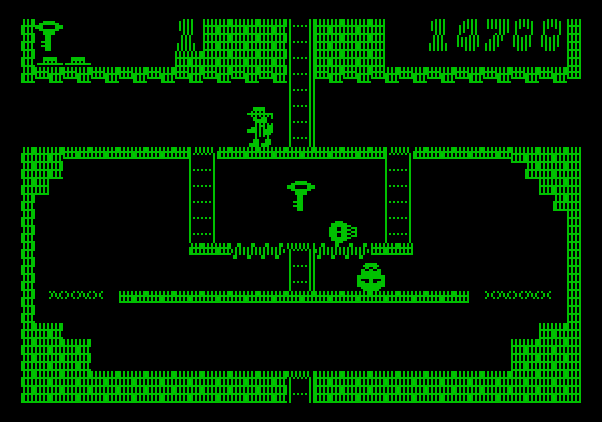 Montezuma's Revenge Apple II Screenshot: Grab that key without getting caught by skulls...