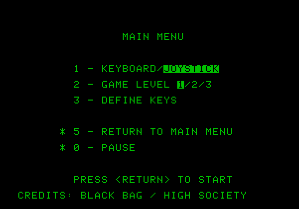 Montezuma's Revenge Apple II Screenshot: The main menu.