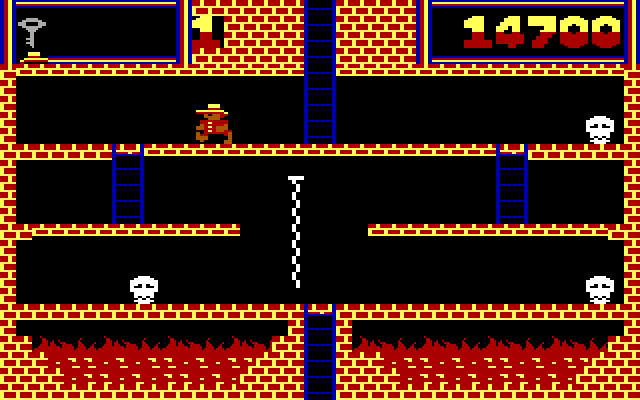 Montezuma's Revenge IBM PC/Compatibles Screenshot: Be sure to dodge all of these skulls.