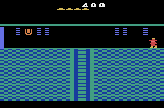 Montezuma's Revenge Atari 2600 Screenshot: Those striped walls are deadly, wait for them to disappear...