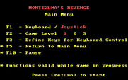 Montezuma's Revenge for IBM PC/Compatibles - The main menu.