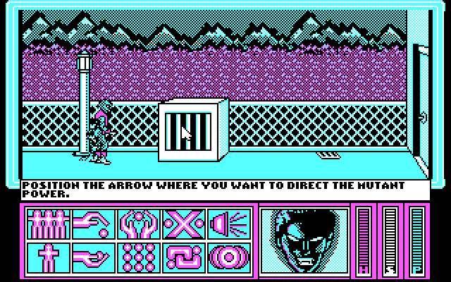 X-Men IBM PC/Compatibles Screenshot: Can you break into this cage with your mutant powers?