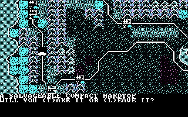 Roadwar 2000 IBM PC/Compatibles Screenshot: This hardtop looks salvageable, take it?