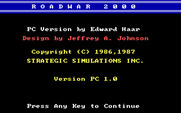 Roadwar 2000 for IBM PC/Compatibles - Title, credits, and copyright info.