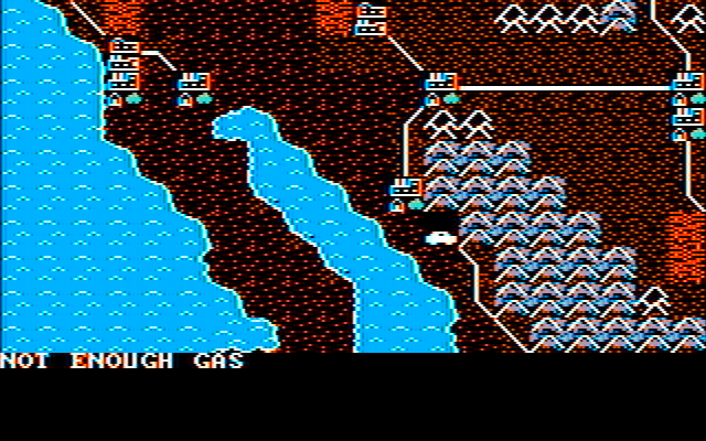 Roadwar 2000 IBM PC/Compatibles Screenshot: Uh oh, ran out of gas!