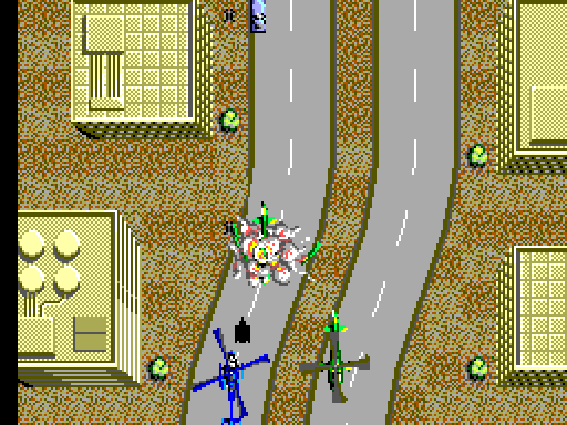 Thunder Blade Sega Master System Screenshot: One enemy destroyed, more to go...