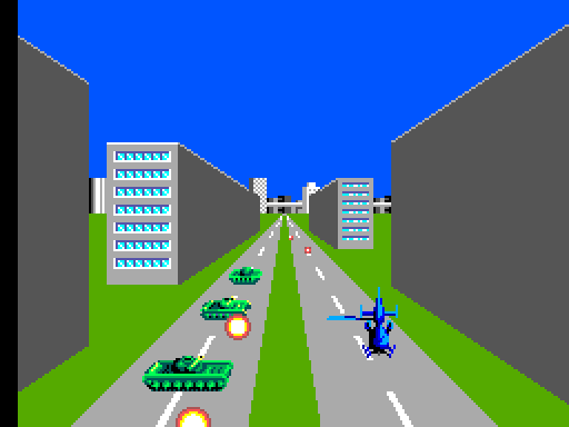 Thunder Blade Sega Master System Screenshot: Enemy tanks attacking!