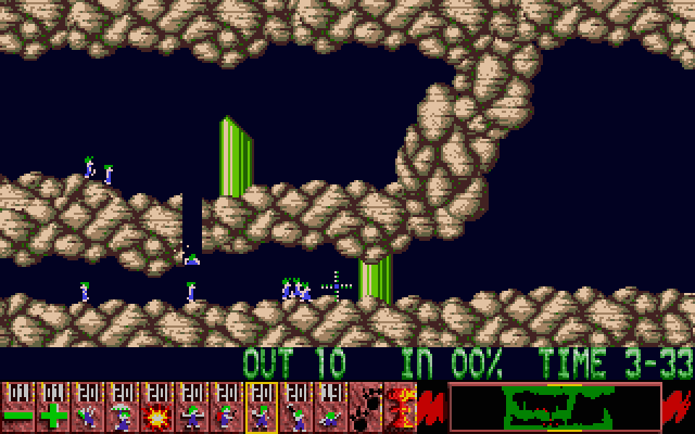 Oh No! More Lemmings Atari ST Screenshot: Lemmings can fall, but only a short distance.