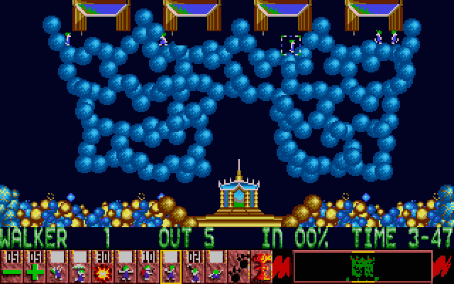 Oh No! More Lemmings Atari ST Screenshot: Trickier skill levels are included as well.