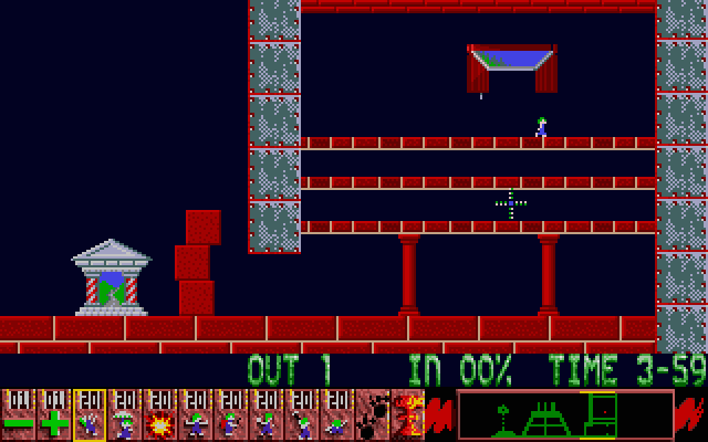 Oh No! More Lemmings Atari ST Screenshot: Dig down a few platforms here...
