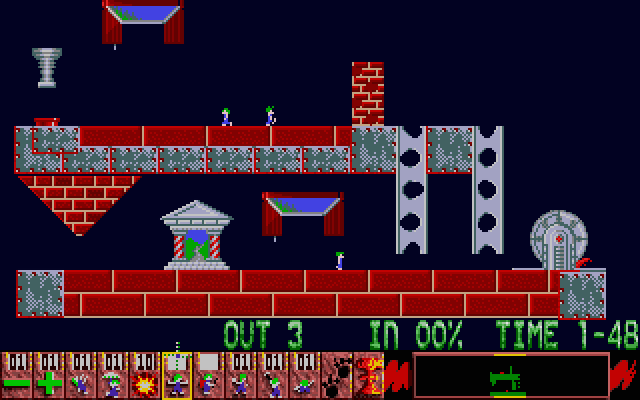 Oh No! More Lemmings Atari ST Screenshot: Lemmings appear from two different entrances...think quick!