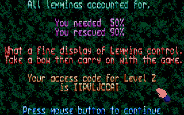 Oh No! More Lemmings Atari ST Screenshot: What a fine display of Lemming control. On to the next level now!
