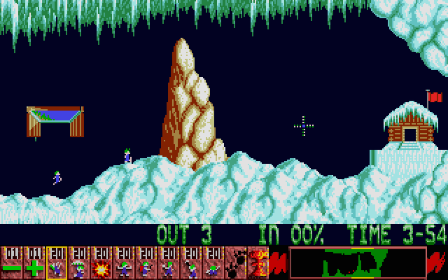Oh No! More Lemmings Atari ST Screenshot: Can Lemmings climb this mountain? Or go through it?
