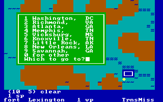 Civil War: 1861 - 1865, The IBM PC/Compatibles Screenshot: Go to where?