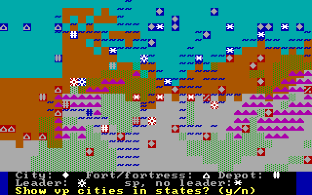 Civil War: 1861 - 1865, The IBM PC/Compatibles Screenshot: Show VP cities in states?