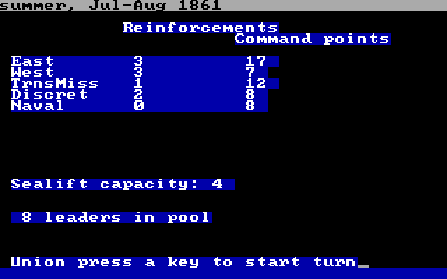 Civil War: 1861 - 1865, The IBM PC/Compatibles Screenshot: Ready to begin turn?
