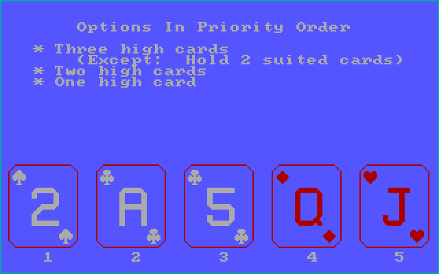 Vegas Video Poker IBM PC/Compatibles Screenshot: Here are some suggestions for this hand.