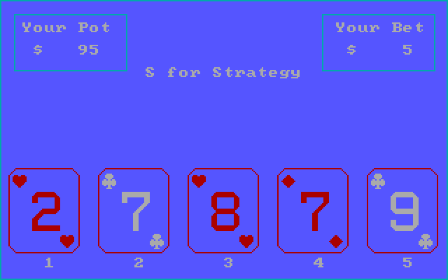 Vegas Video Poker IBM PC/Compatibles Screenshot: Game start.