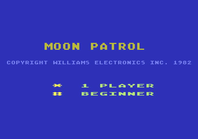 Moon Patrol Atari 5200 Screenshot: Title screen and game options.