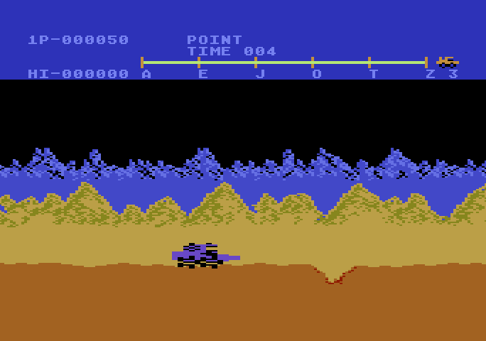 Moon Patrol Atari 5200 Screenshot: Game start; jump over craters!