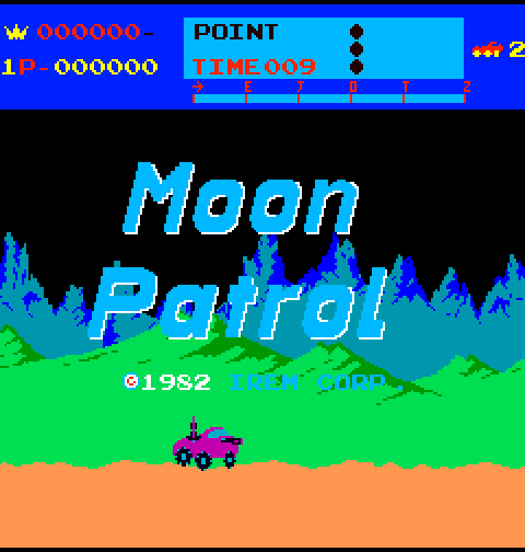 Moon Patrol Arcade Screenshot: Title screen.