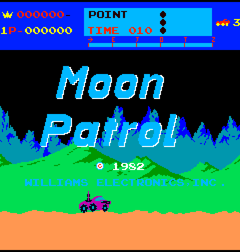 Moon Patrol Arcade Screenshot: Title screen (North American release).