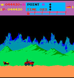 Moon Patrol for Arcade - You need to time your jump carefully to avoid being hit by a missile from the left.