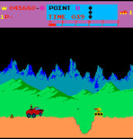 Moon Patrol for Arcade - Rocks, tanks, and craters are placed more closely together now.