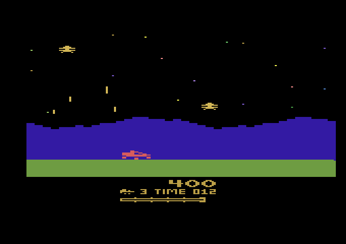 Moon Patrol Atari 2600 Screenshot: Aliens attacking!