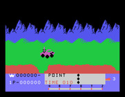 Moon Patrol for TI-99/4A - Jumping a crater.