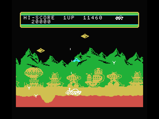 Moon Patrol MSX Screenshot: Shooting at some aliens...