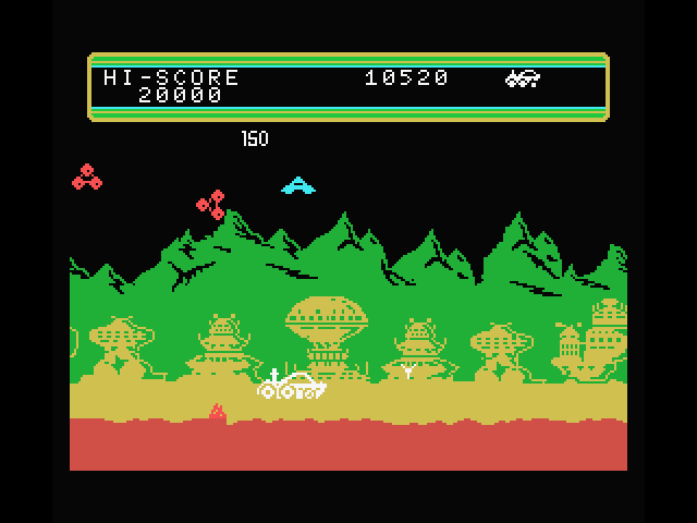 Moon Patrol MSX Screenshot: You can shoot rocks or jump over them.