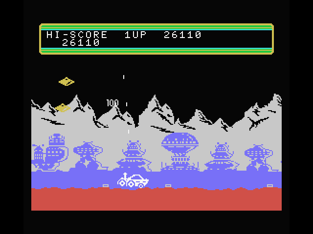 Moon Patrol MSX Screenshot: Some of the land mines are spaced closely together making them challenging to avoid.