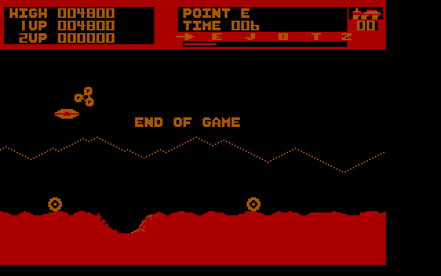 Moon Patrol IBM PC/Compatibles Screenshot: Game over.