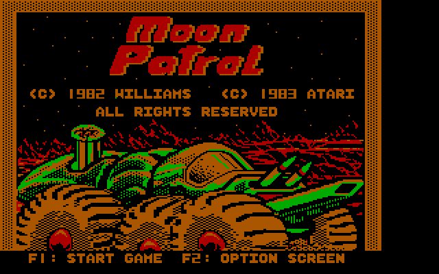 Moon Patrol IBM PC/Compatibles Screenshot: Title screen.