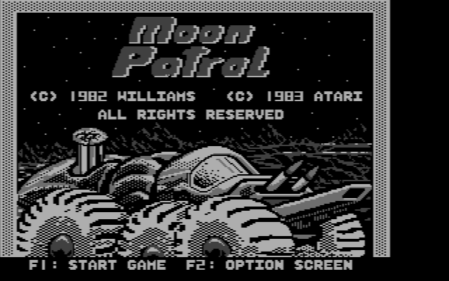 Moon Patrol IBM PC/Compatibles Screenshot: Title screen.