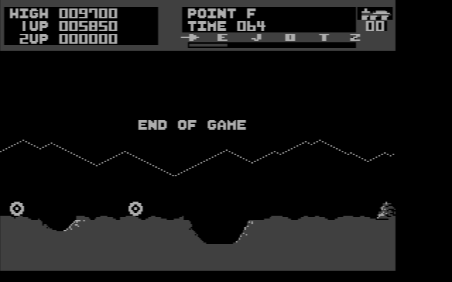 Moon Patrol IBM PC/Compatibles Screenshot: Game over.