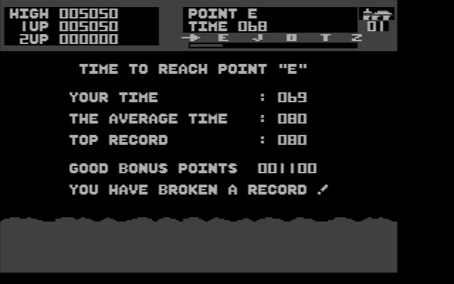 Moon Patrol IBM PC/Compatibles Screenshot: I reached point "E"...