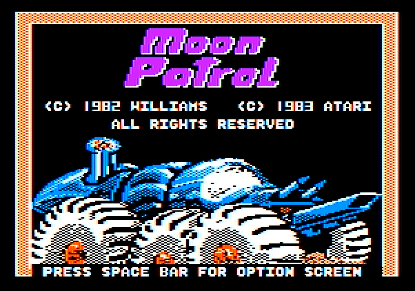 Moon Patrol Apple II Screenshot: Title screen.