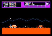 Moon Patrol for Apple II - Enemy tanks get in the way.